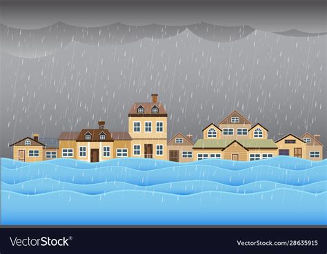 Flood disaster flooding water in city street Vector Image