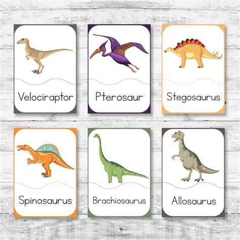 PDF Digital Printable Dinosaur Flash Cards, Printable Montessori Materials, Homeschool Preschool ...