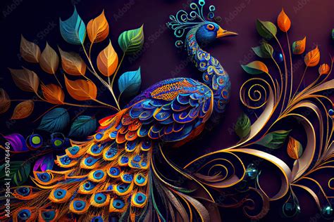 colorful peacock wallpaper. colorful mural background Stock ...