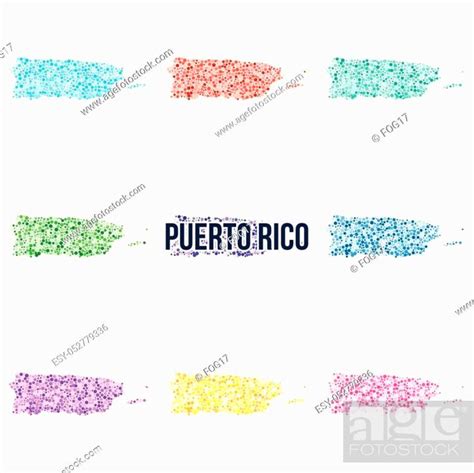 Vector dotted colourful map of Puerto Rico. Set of different color ...