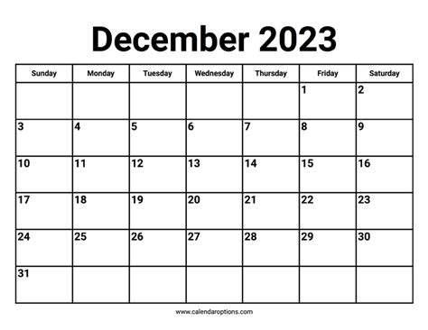 December 2023 Calendar – Calendar Options