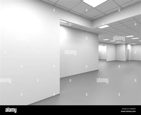 An empty office room with white walls and sections, abstract interior background, 3d rendering ...