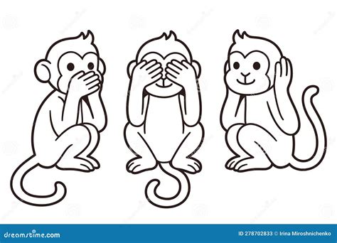 Three Wise Monkeys Line Drawing Cartoon Vector | CartoonDealer.com ...