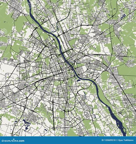 Map of the City of Warsaw, Poland Stock Photo - Image of geographical ...