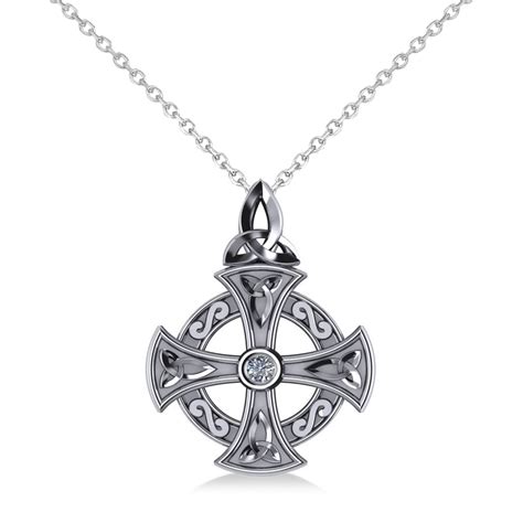 Diamond Celtic Cross Pendant Necklace 14K White Gold (0.02ct) - AD6962