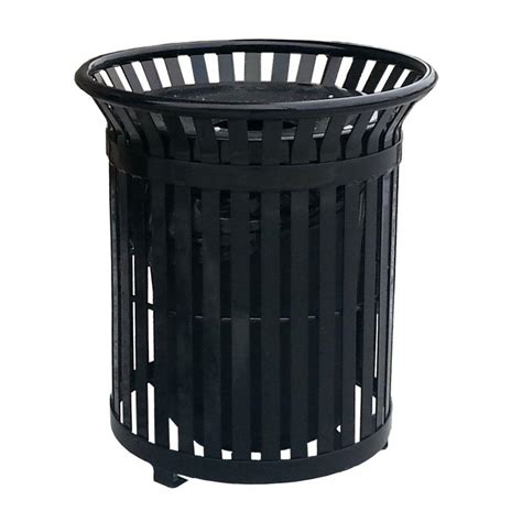 Paris 34 Gal. Black Steel Outdoor Trash Can with Steel Lid and Plastic Liner-461-304-0006 - The ...