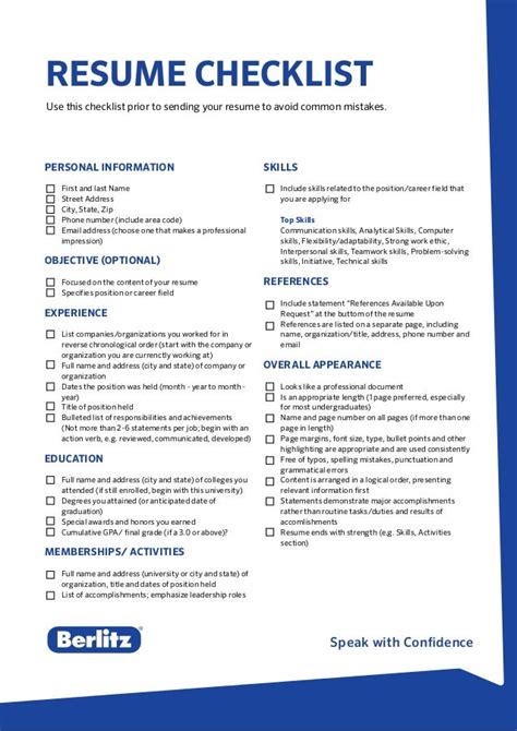 Resume review checklist