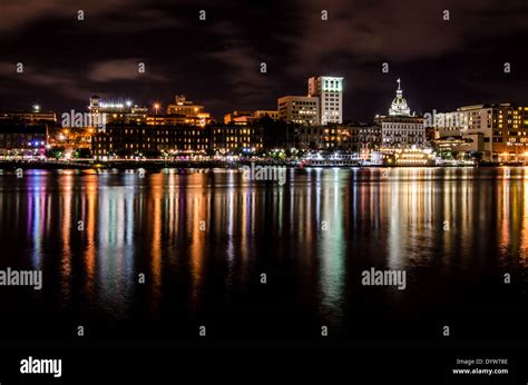 Savannah, Georgia Skyline From Across the River at Night Stock Photo - Alamy