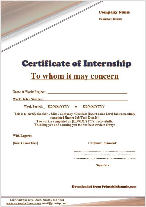 21 Free Sample Internship Certificate Templates - Printable Samples