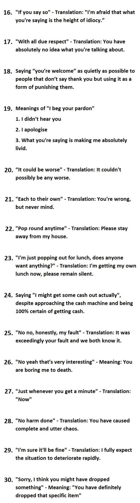 Brit Humour: 30 Things British People Say Vs What They Actually Mean - Graphic - Anglotopia.net