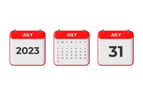 July 2023 calendar design. 31st July 2023 calendar icon for schedule ...