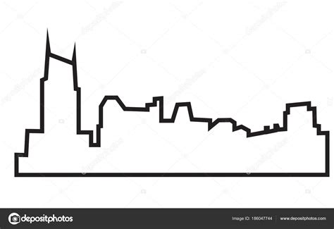 Nashville Skyline Black And White Outline Clipart