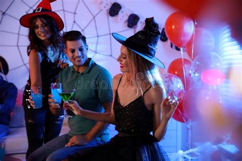 Group of Friends Having Halloween Party at Home Stock Image - Image of ...