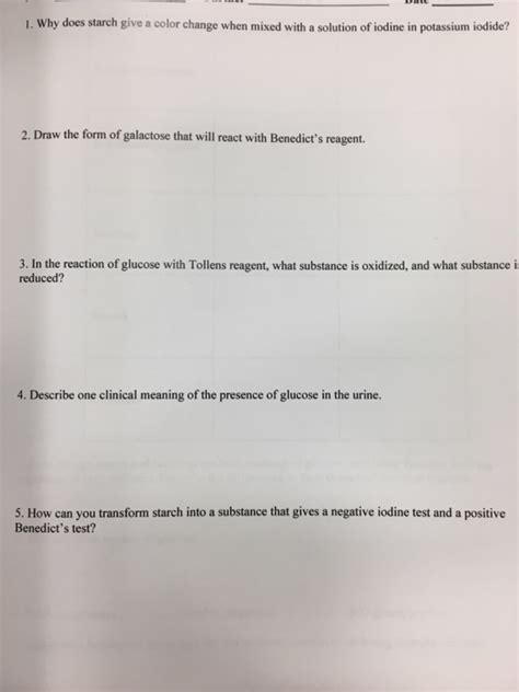 Solved 1. Why does starch give a color change when mixed | Chegg.com