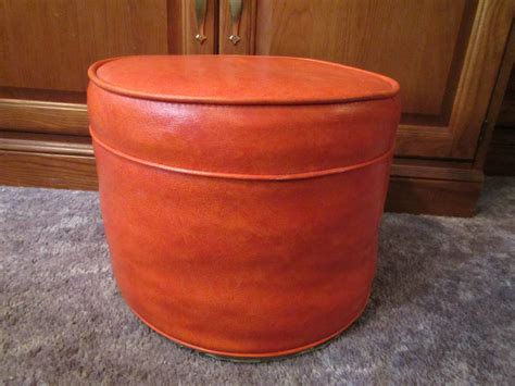 vintage Round Vinyl Hassock, Orange Foot Stool , stool, 1970s good ...