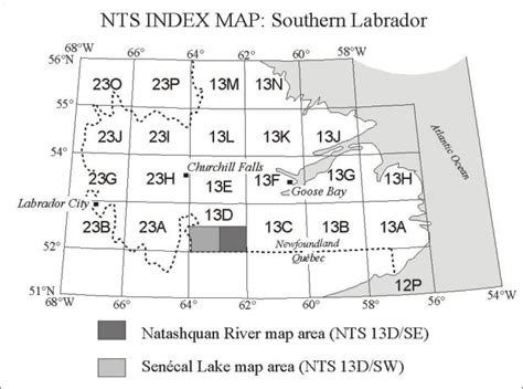 NTS index map of southern Labrador showing location of the Natashquan... | Download Scientific ...