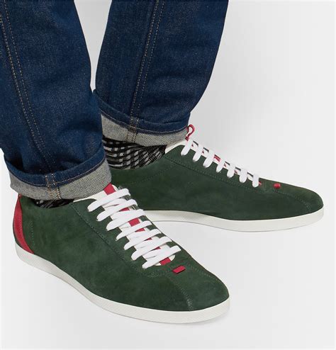 Gucci Suede Tennis Sneakers in Green for Men - Lyst