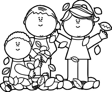 Kids Playing In Leaves Autumn Coloring Page | Wecoloringpage.com