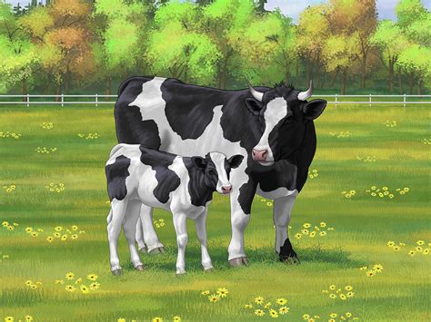 Holstein Cow and Cute Calf in Summer Pasture Painting by Crista Forest - Pixels