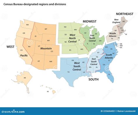 Vector Map Of The United States Census Bureau Designated Regions And ...