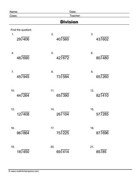 fourth grade math worksheets free printable k5 learning - 4th grade long division worksheets ...