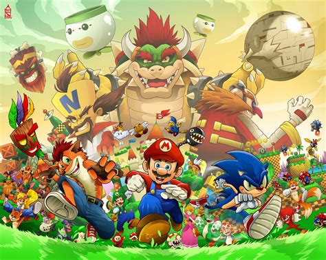 Video Game Crossover Bowser Mario Sega Nintendo Sony Sonic the Hedgehog Super Mario Bros Crash ...