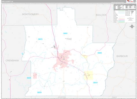 Pike County, AL Wall Map Premium Style by MarketMAPS - MapSales