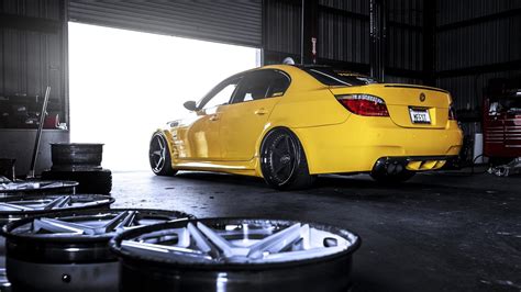 Yellow sedan, car, rims, BMW, e60 HD wallpaper | Wallpaper Flare