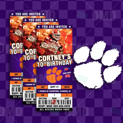 Clemson Tigers Ticket Style Sports Party Invitations – Sports Invites