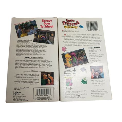 Barney VHS Lot of 2 Movies Barney Goes to School Let's Pretend With ...