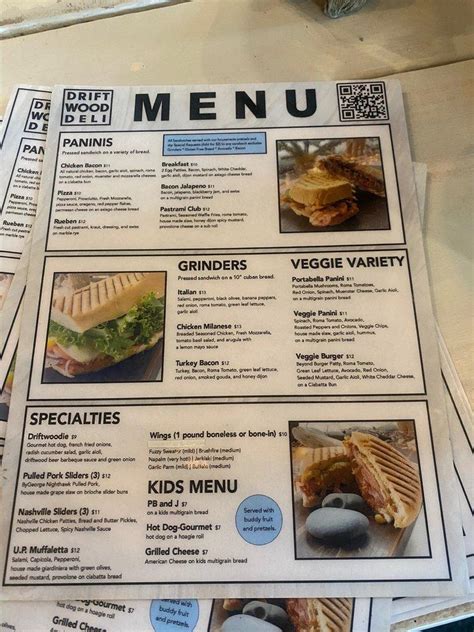 Menu at Driftwood Deli restaurant, Munising