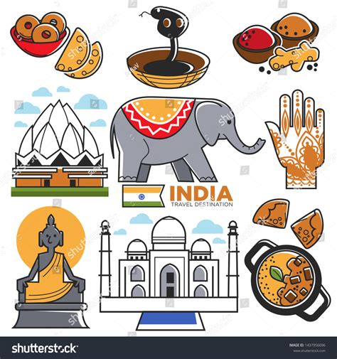 India Tourism Travel Indian Culture Famous Stock Illustration ...