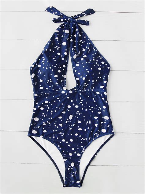 Graphic Print Halter Swimsuit -SheIn(Sheinside)