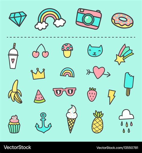 Set of cute cartoon stickers Royalty Free Vector Image