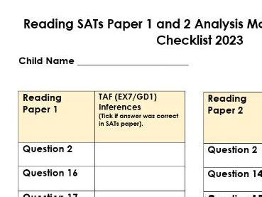 2023 Reading SATs YEAR 2 Paper 1 and 2 Analysis Moderation Evidence Checklist KS1 | Teaching ...