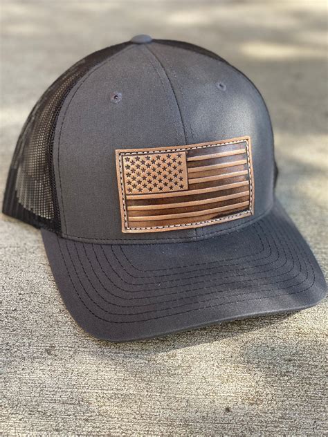 Solid Black Hat with American Flag Leather Patch | Etsy