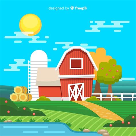 Cartoon farm landscape | Free Vector