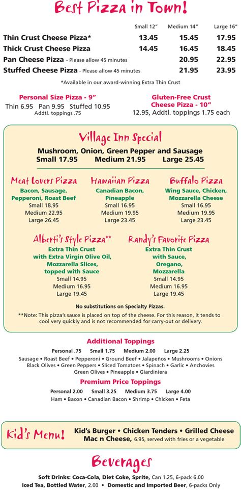 Village Inn Menu | Village Inn Pizzeria