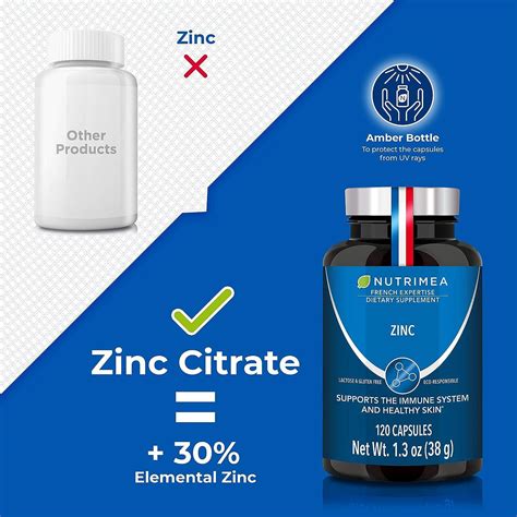 ZINC Citrate Supplement Natural Acne Treatment Supports The Immune System & Wound Healing 120 ...