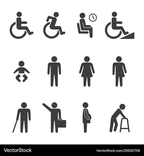 Accessibility and accessible icon set Royalty Free Vector