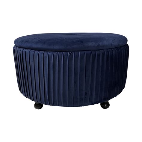 Round Storage Ottoman - Dark Blue Velvet - Furniture-Sofas & Armchairs ...