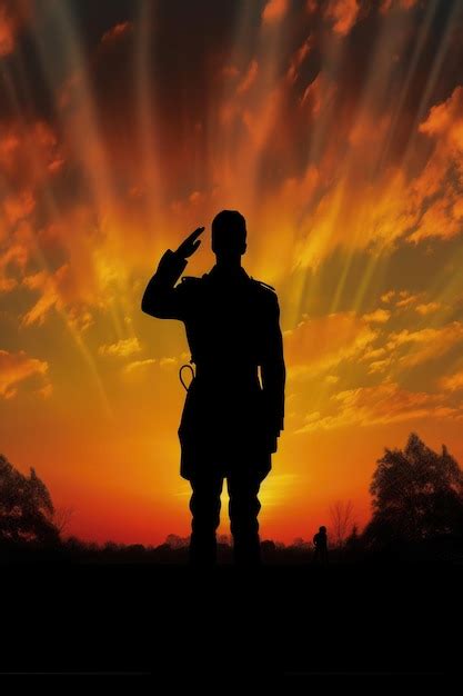 Premium AI Image | Silhouette of a soldier saluting against a sunset background created with ...