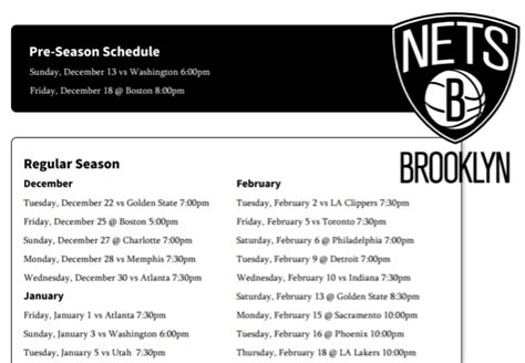 Free 2020-21 Brooklyn Nets schedule and printable TV schedule ...