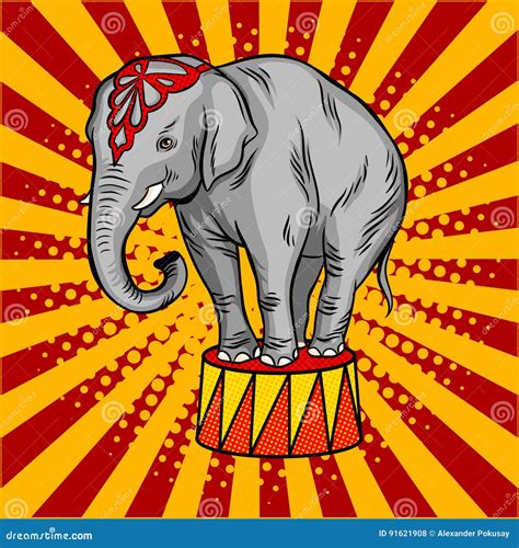 Circus Elephant on Pedestal Pop Art Style Vector Stock Vector - Illustration of graphic ...