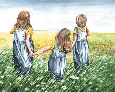 Watercolor print from my original painting of 3 sisters | Etsy