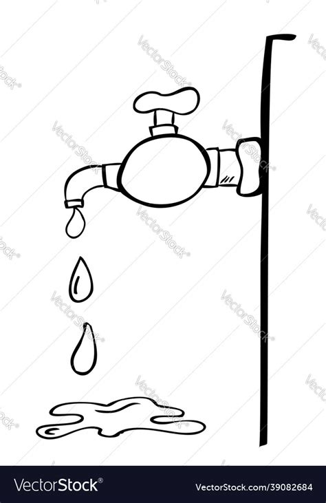 Simple outline hand draw sketch water tap at wall Vector Image