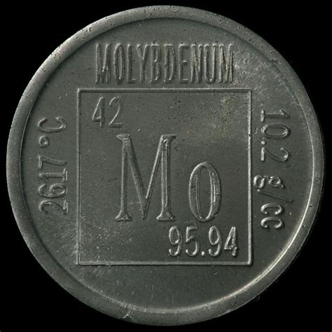 Element coin, a sample of the element Molybdenum in the Periodic Table