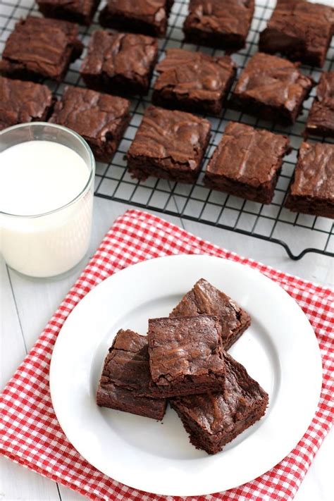 chocolate brownies on a plate next to a glass of milk