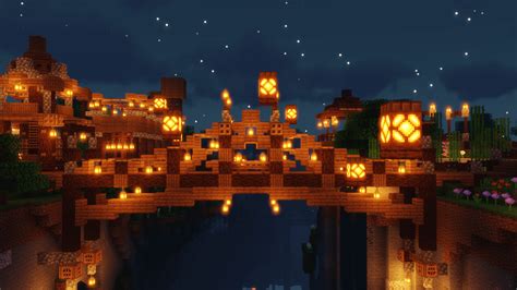 Spruce bridge with floating lanterns : r/Minecraft