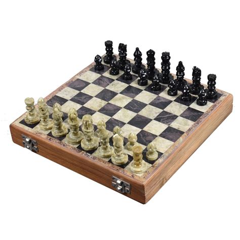 Wooden Chess Box With Marble Chess Pieces Set - Etsy